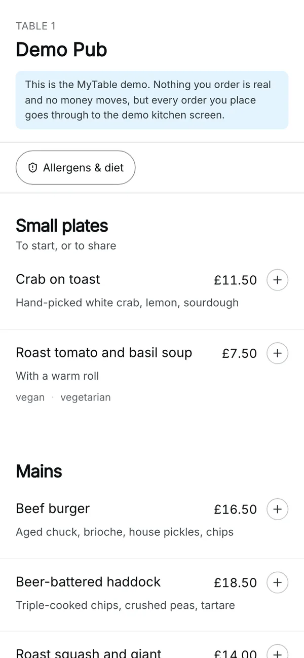 MyTable mobile view